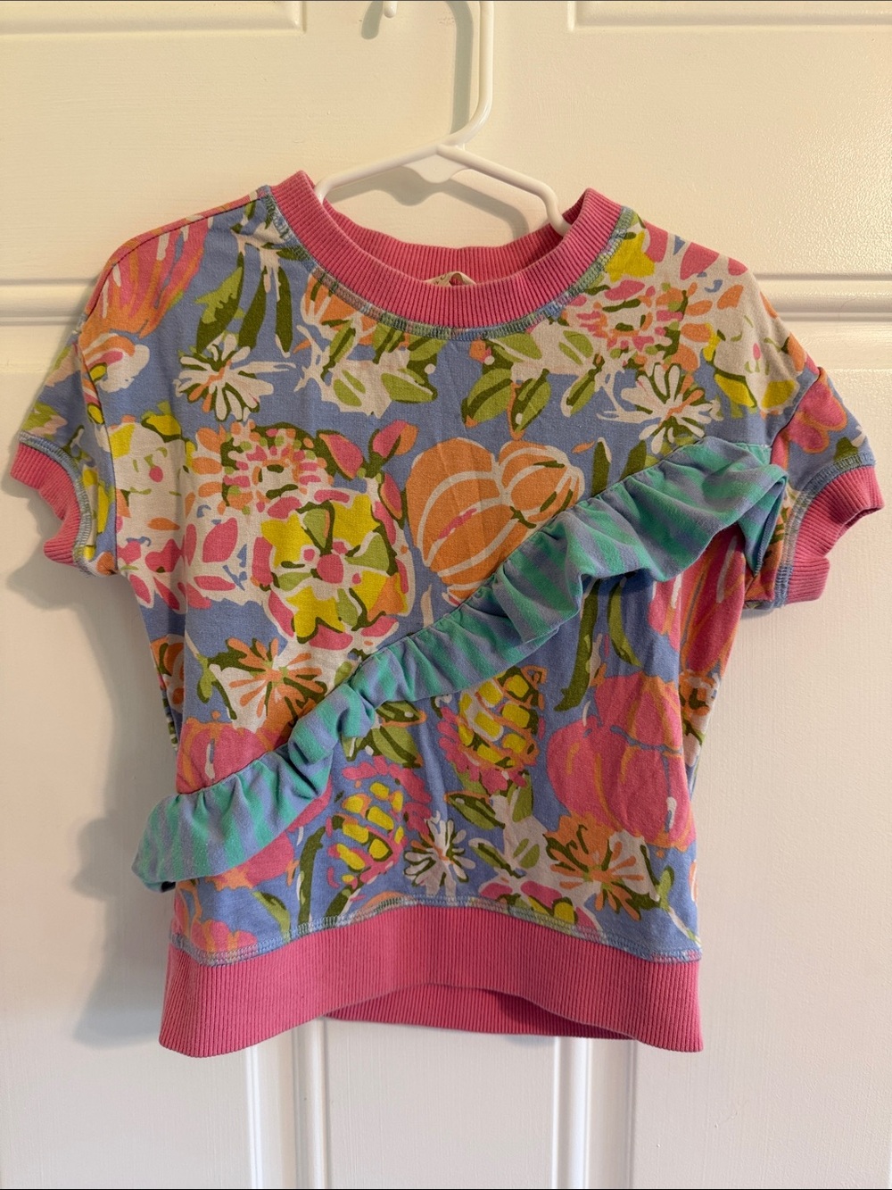 Matilda Jane Pink, Blue & Green Floral Ruffle Short Sleeve Top (4)